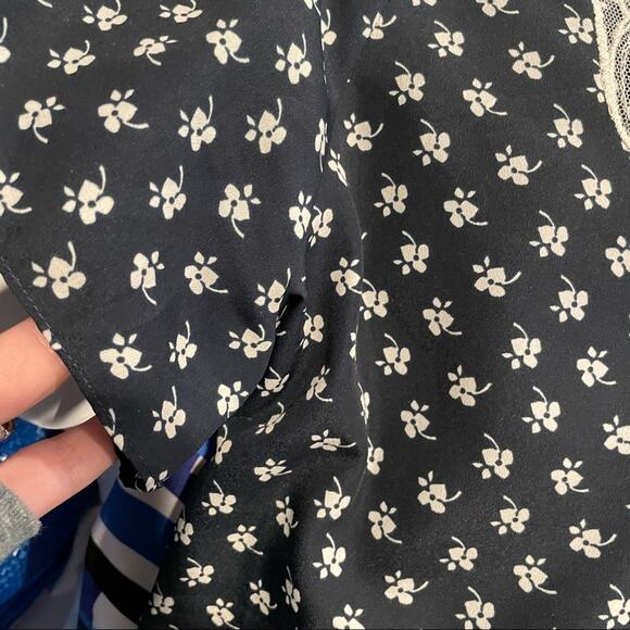 Ulla Johnson Vasia Black Ditsy Floral Lace Plunge Blouse Womens XS Top Shirt - Picture 6 of 8